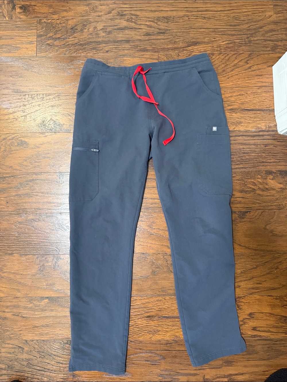 Figs charcoal Straight-Leg Scrub Pants with Red Drawcord
